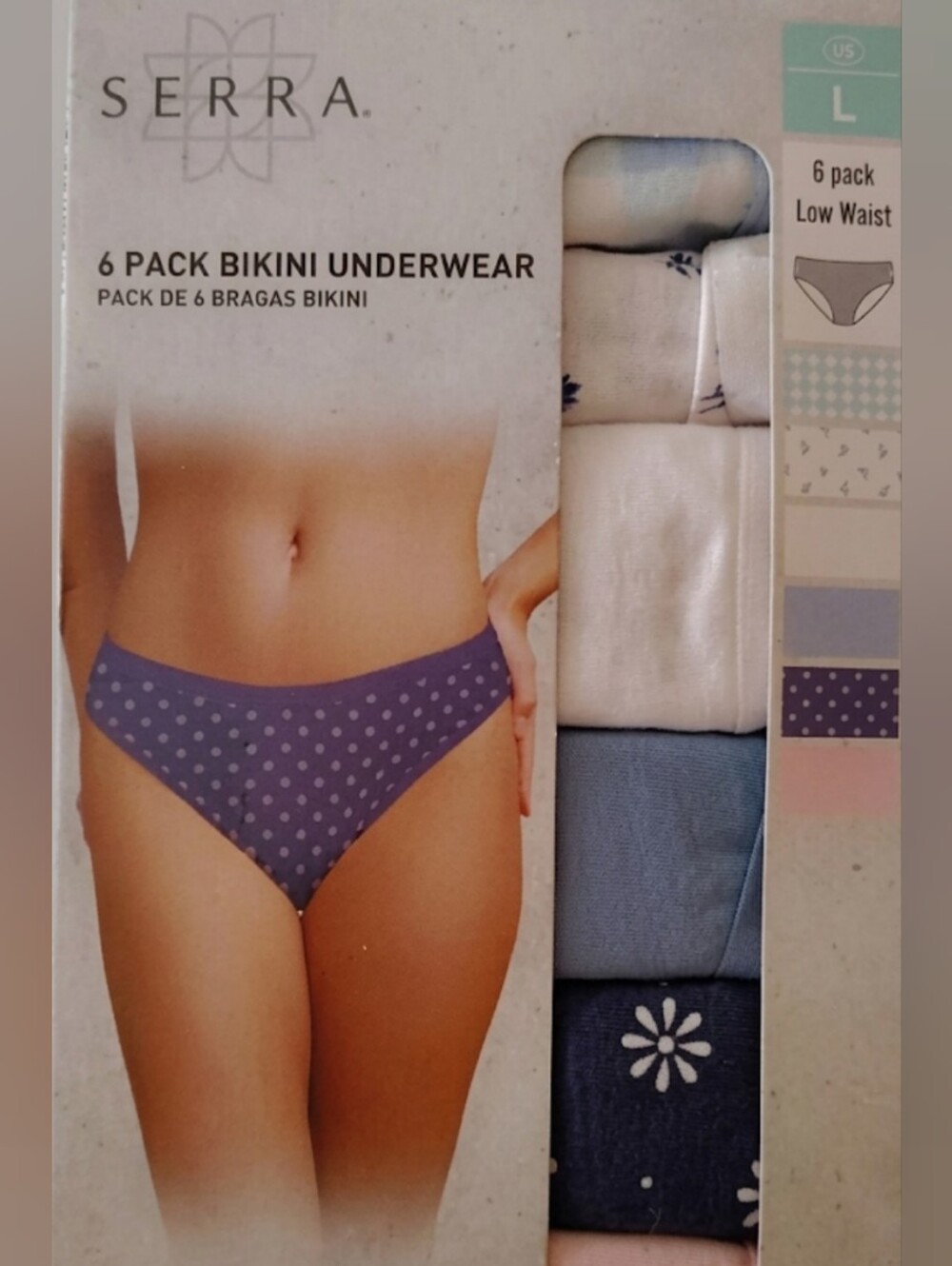 SERRA Women’s 6-Pack Low Waist Bikini Underwear Size L (12-14)